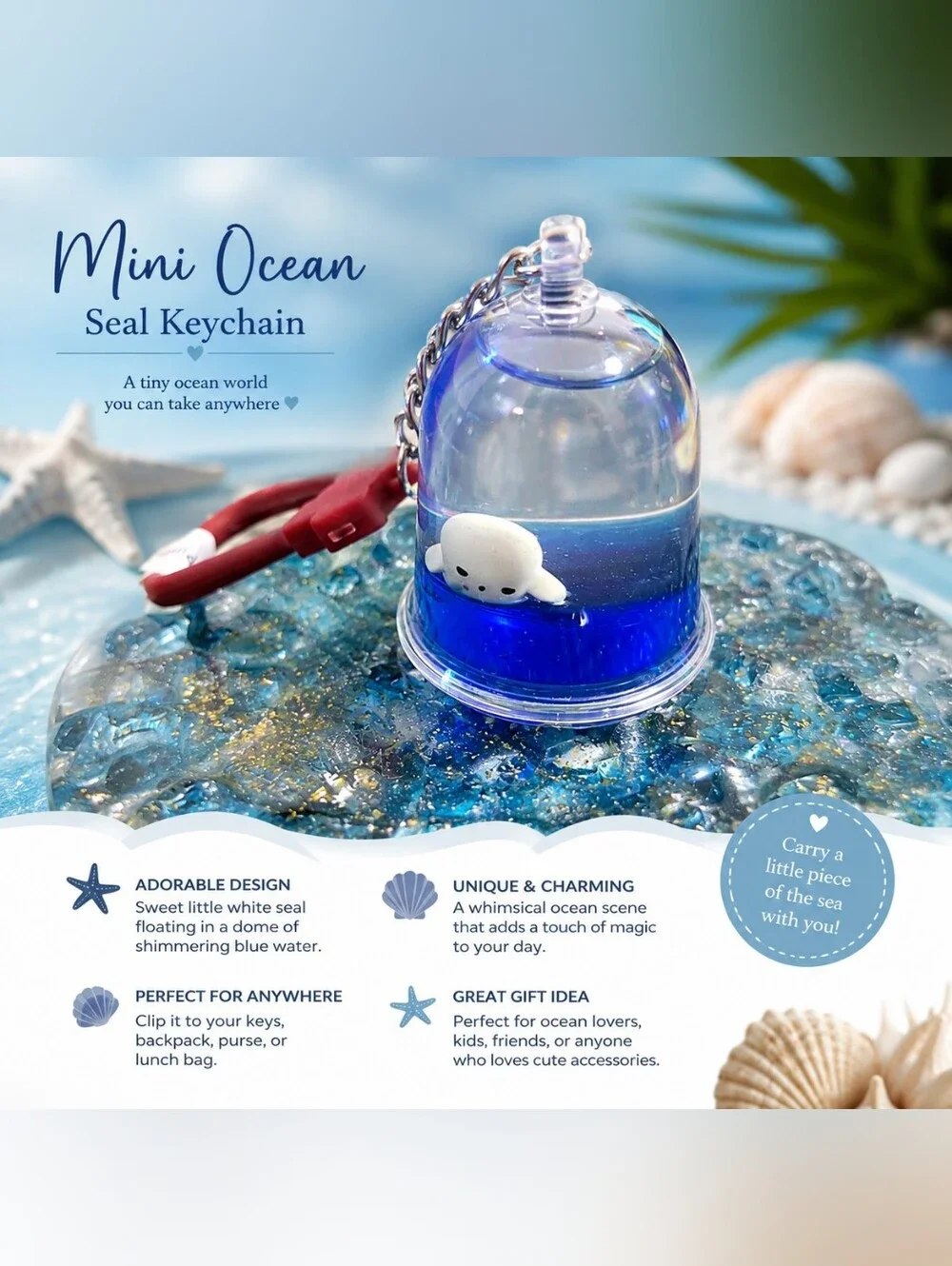 Mini Ocean Seal Keychain - Blue Dome Charm